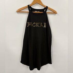 Jojo+lo Women’s Black Gold 'PICKLE' Halter Tank Top size Small